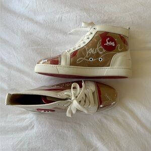 Christian Louboutin White and Red High-Top Sneakers